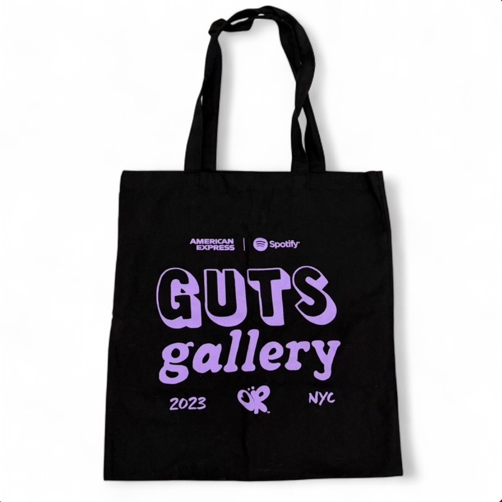 Olivia Rodrigo GUTS Gallery NYC 2023 Black Tote Bag with Purple Print